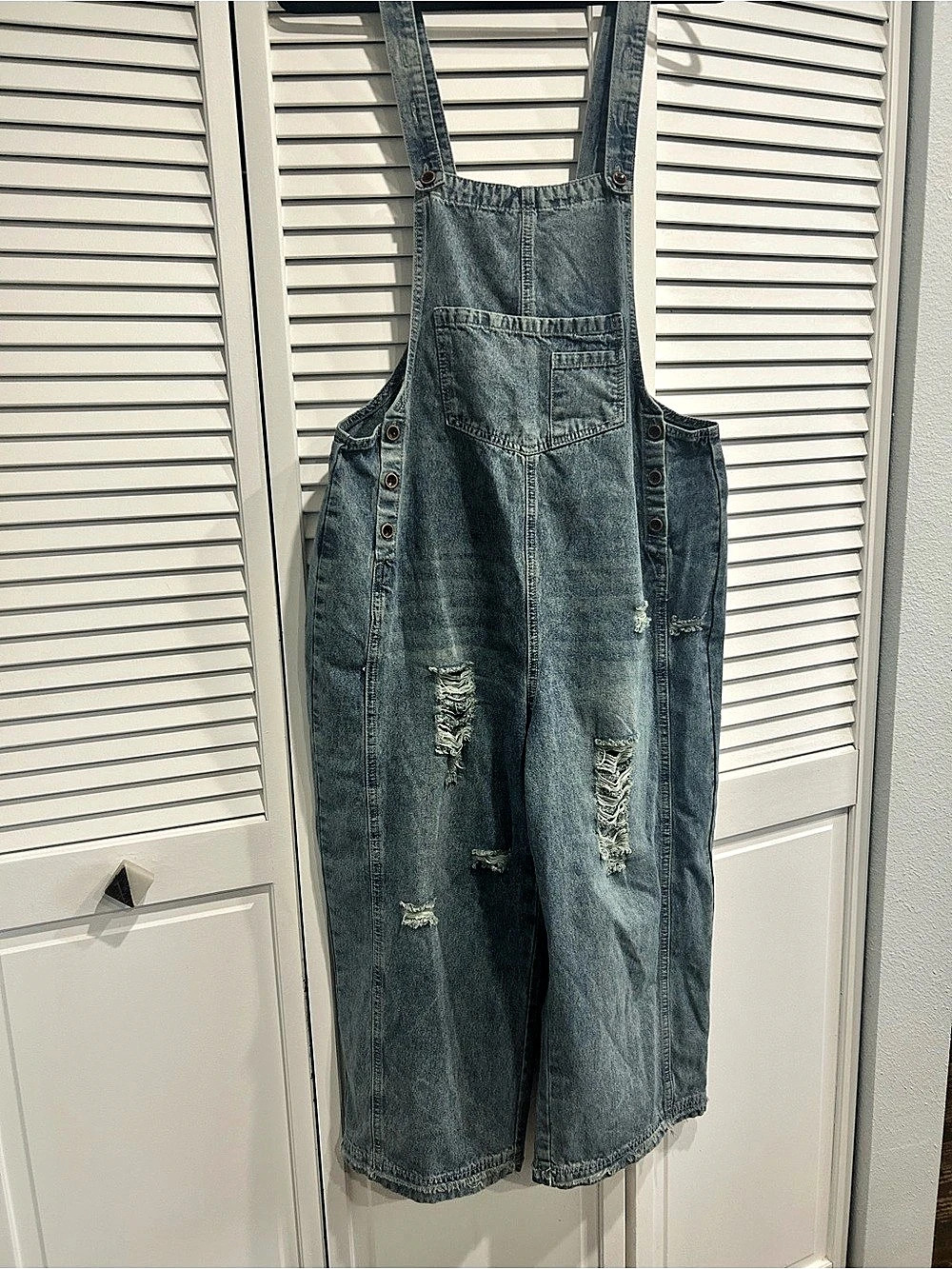 High Hopes Slouchy Denim Overalls Distressed Denim Overalls in Blue